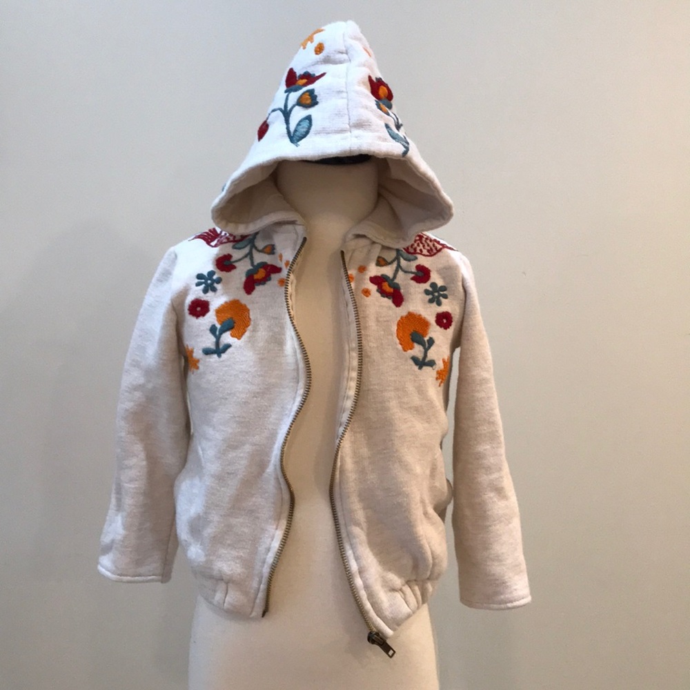 Zara Girl’s Zip Hoodie with Floral Embroidery